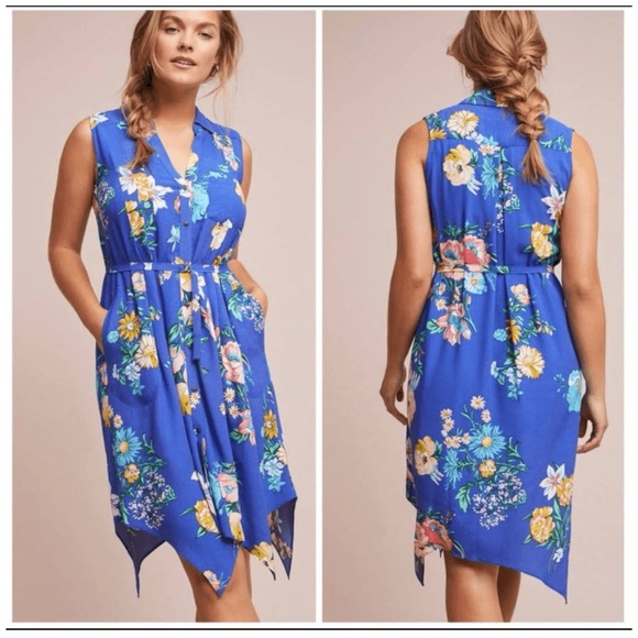 Anthropologie Maeve Rory Women Green Floral Midi Dress Size 12P - Picture 3 of 11